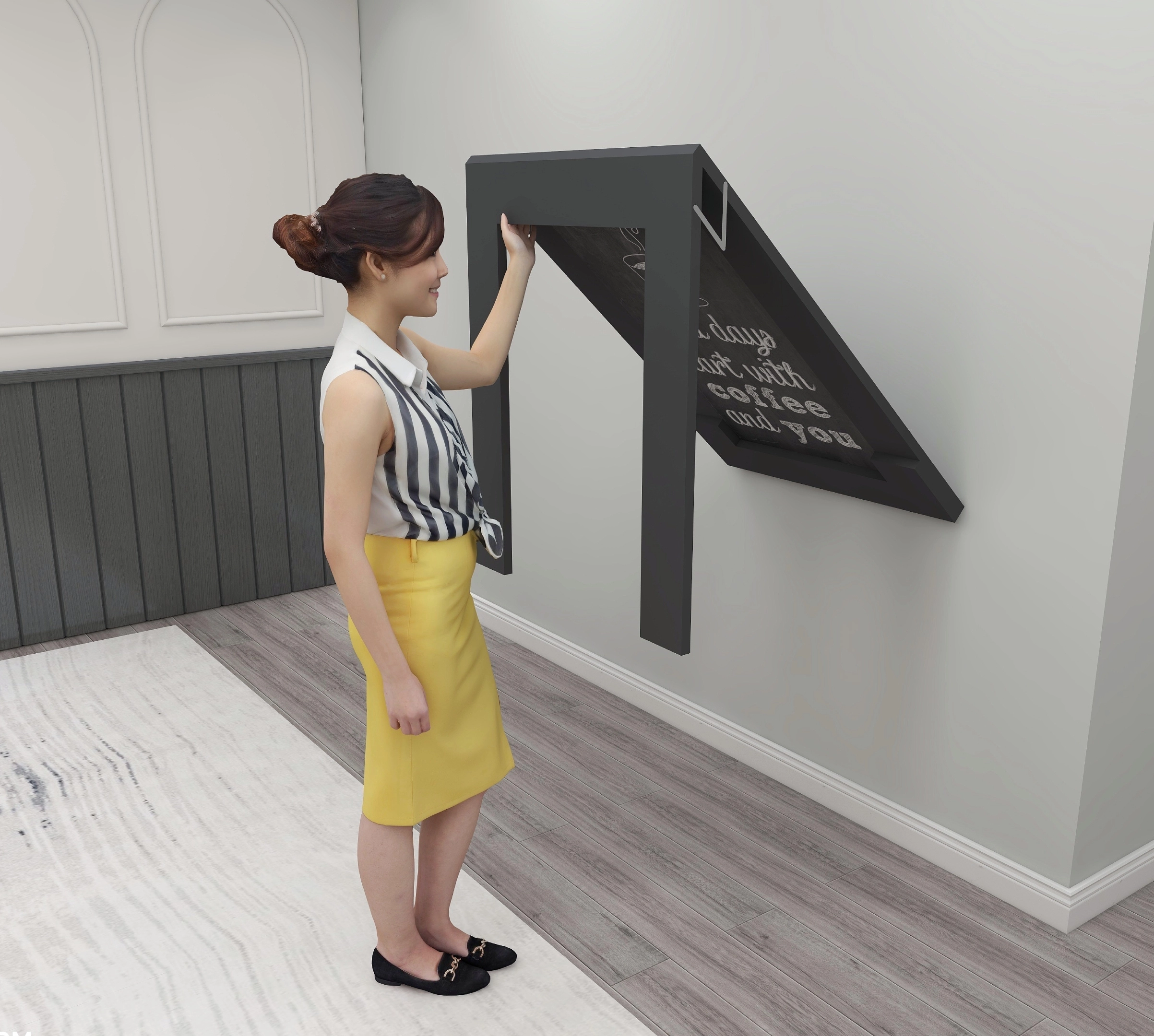 Antrasit Renk Özel Tasarım Oval Köşeli Çerçeveli Tablo Masa Duvara Monte Kırma Katlanır Mutfak Yemek Çalışma Masası