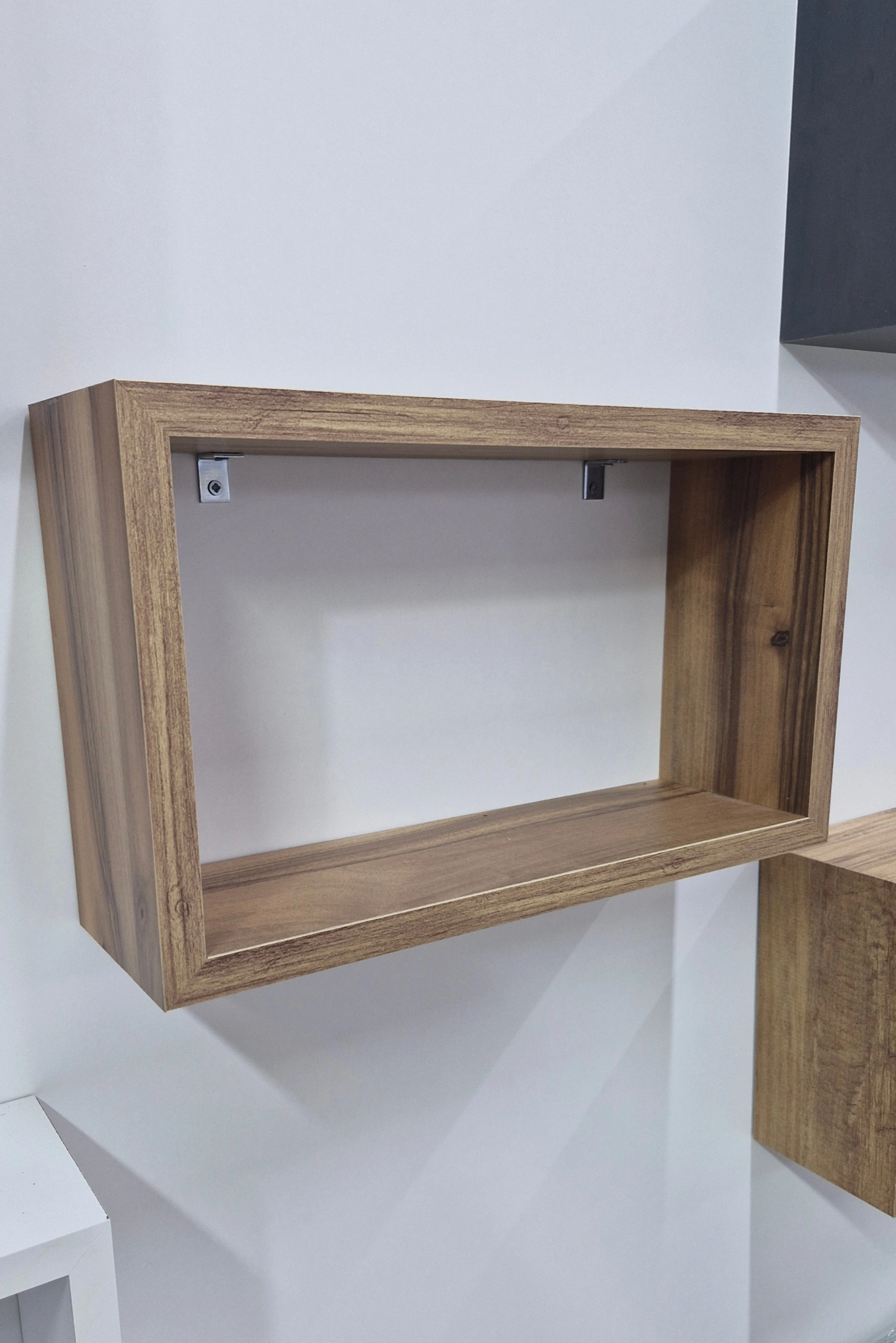 İkili Modern Dekoratif Duvar Rafı Zeytin Ahşap Desenli