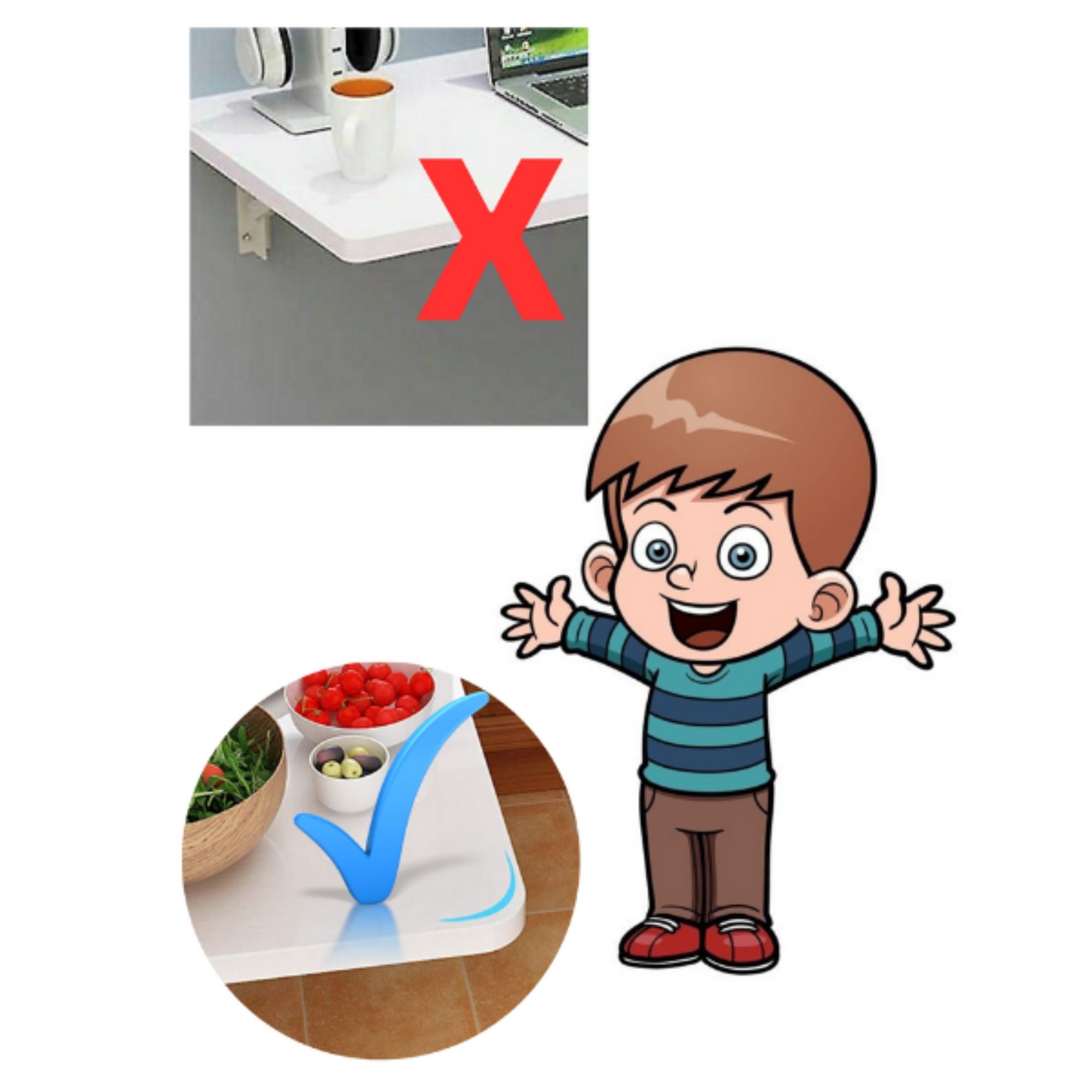 Traverten Desenli Sabit Raflı Oval Köşeli Duvara Monte Kırma Katlanır Masa