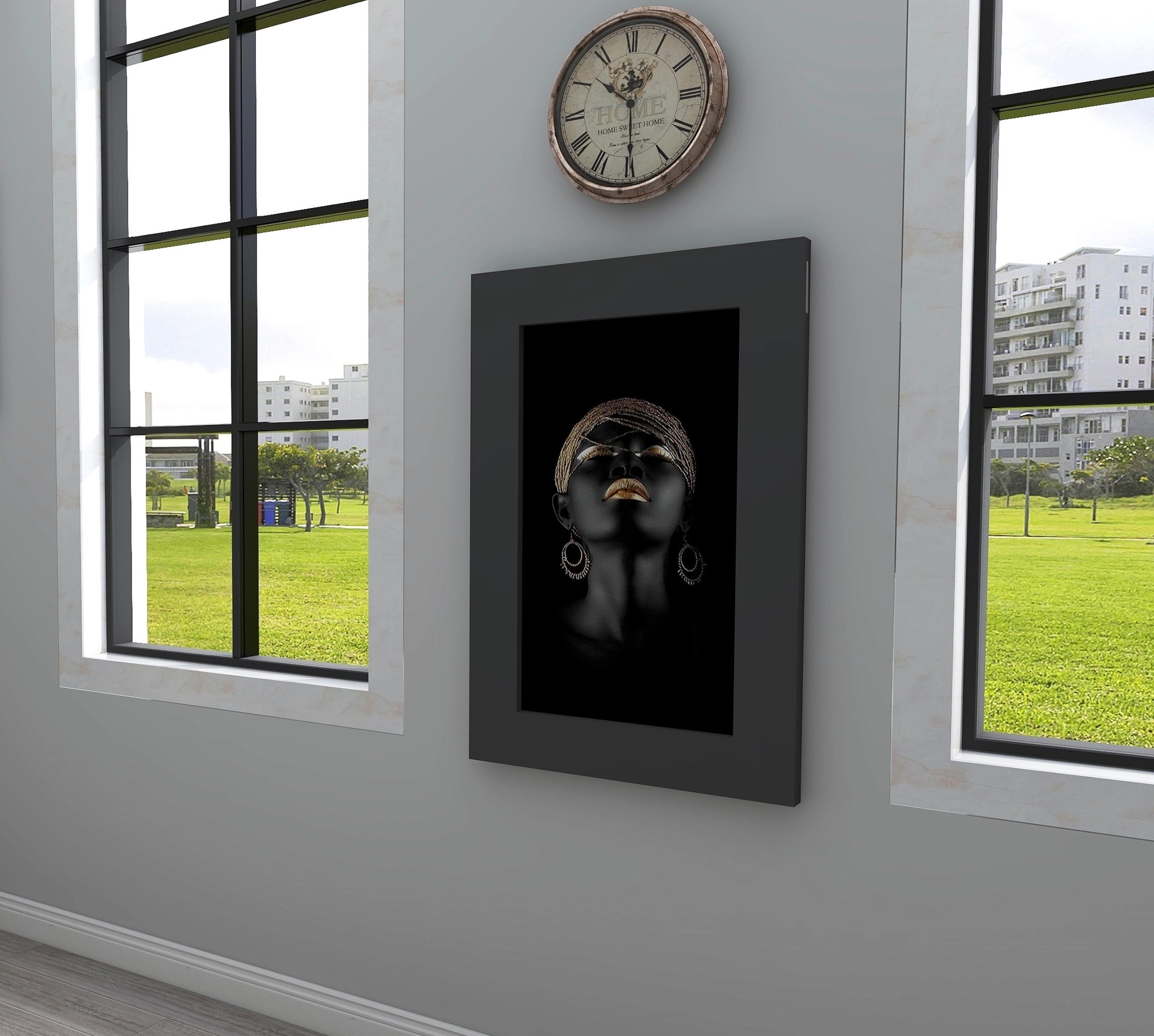 Antrasit Renk Özel Tasarım Oval Köşeli Çerçeveli Tablo Masa Duvara Monte Kırma Katlanır Mutfak Yemek Çalışma Masası