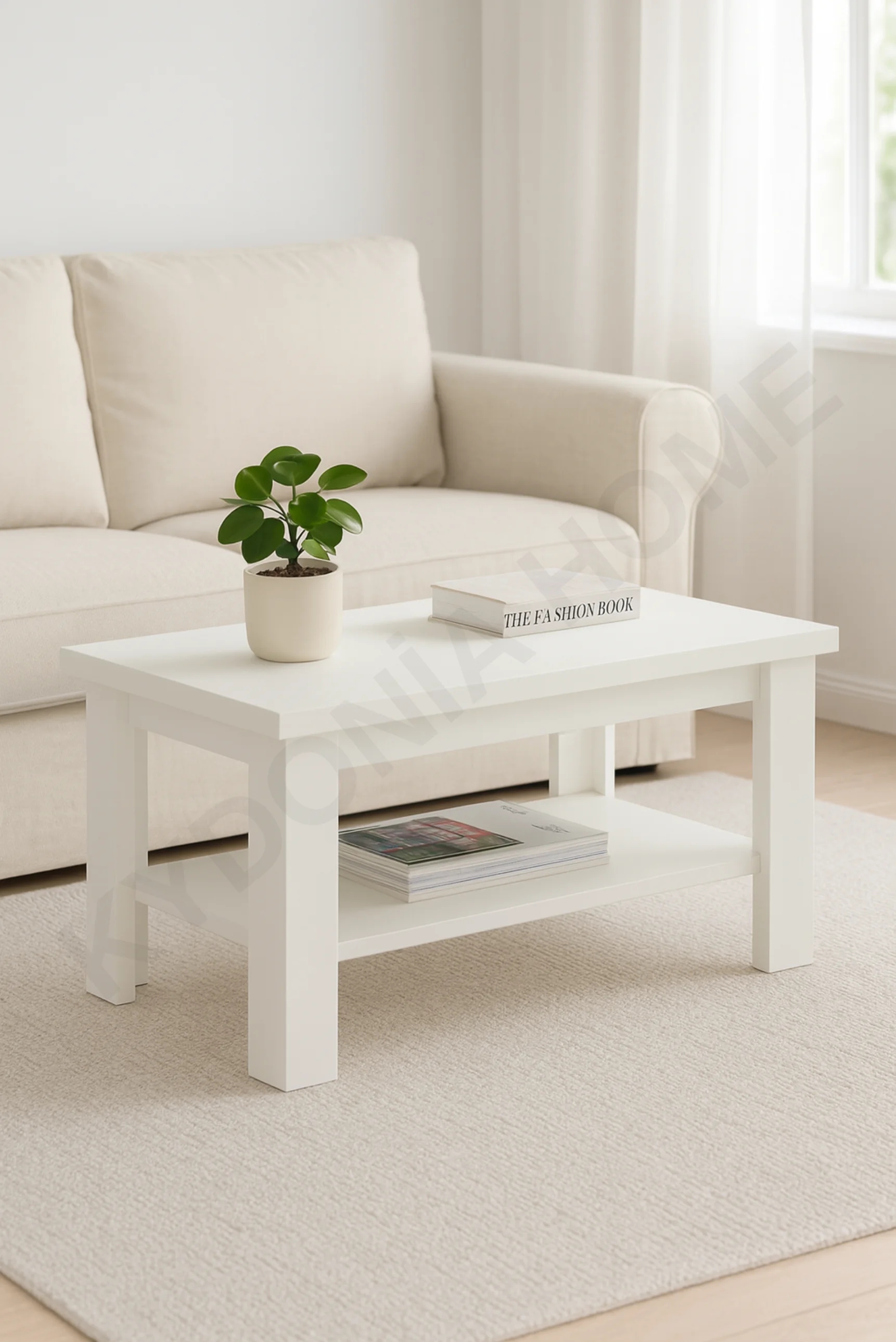 50 x 80 cm Dikdörtgen Raflı Orta Sehpa  Mat Beyaz Renkli