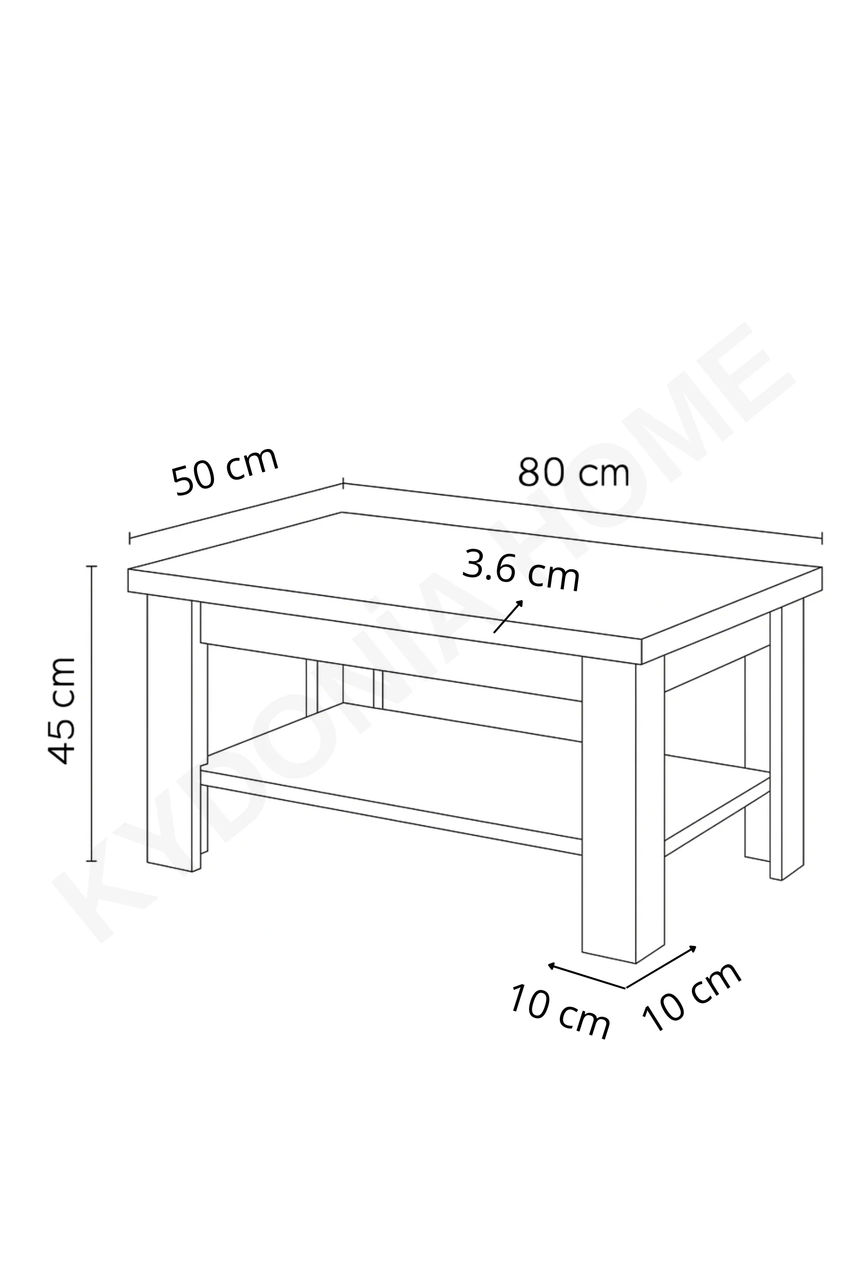 50 x 80 cm Dikdörtgen Raflı Orta Sehpa  Mat Beyaz Renkli