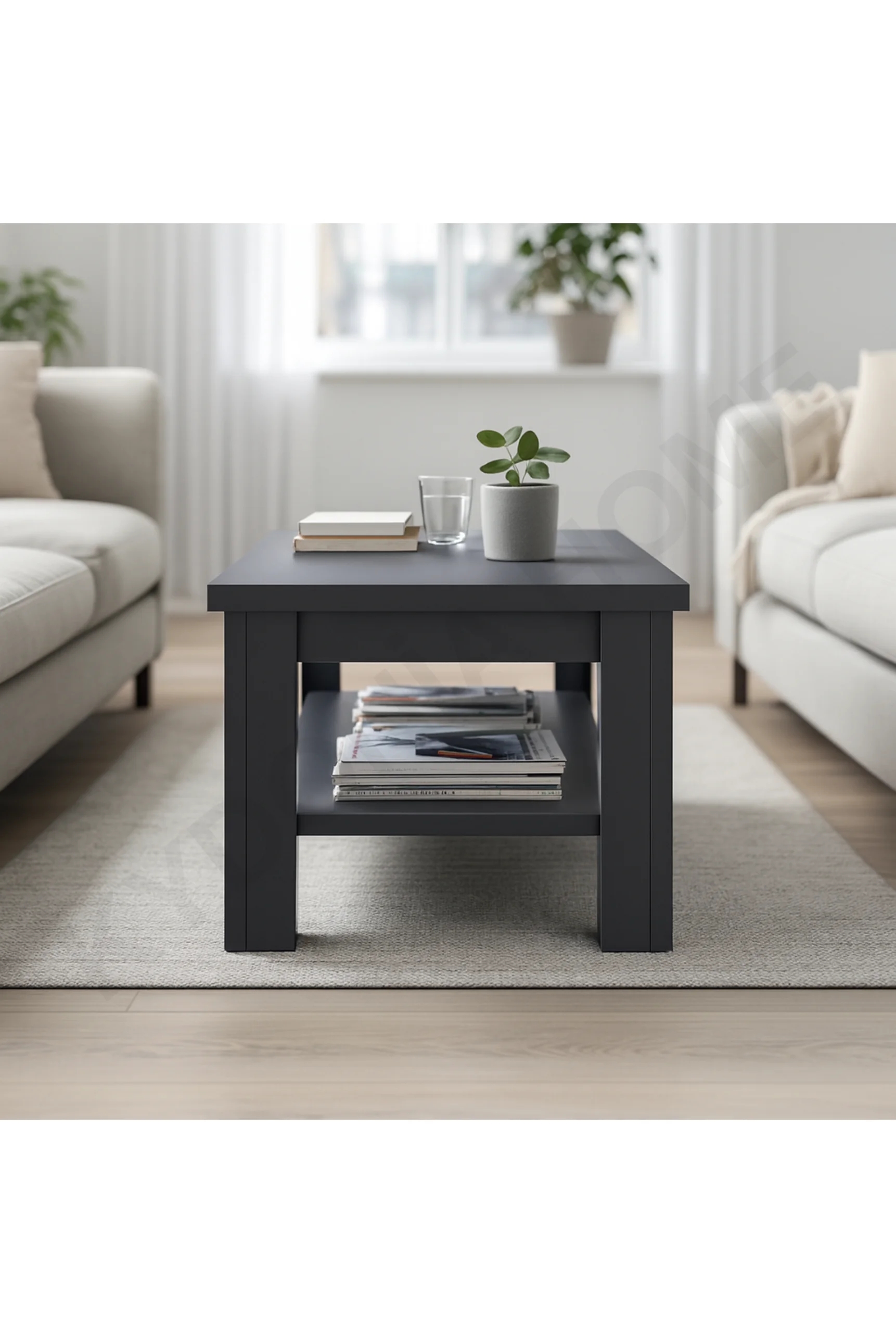 50 x 80 cm Dikdörtgen Raflı Orta Sehpa  Antrasit Renkli