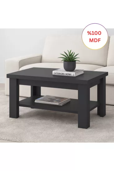 Tamamen MDF Dikdörtgen Raflı Orta Sehpa  Antrasit Gri Renkli