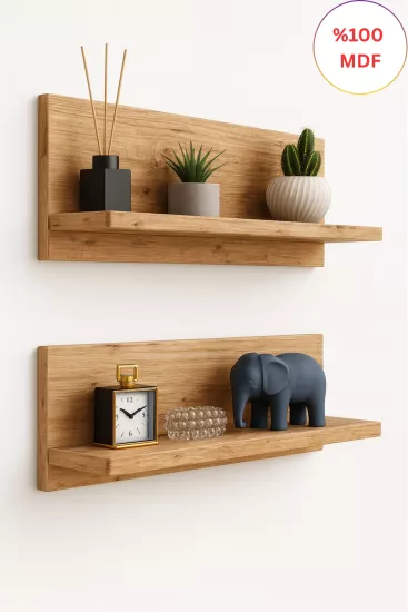 2 Adet MDF Dekoratif Oval Köşeli Duvar Rafı Çam Ahşap Desenli