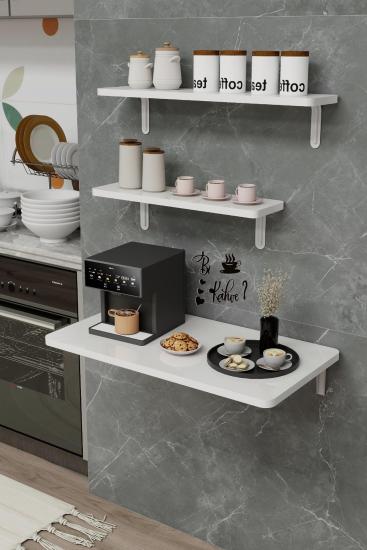 Duvara Monte Katlanabilir Kahve Köşesi Seti– Raflı Tasarım