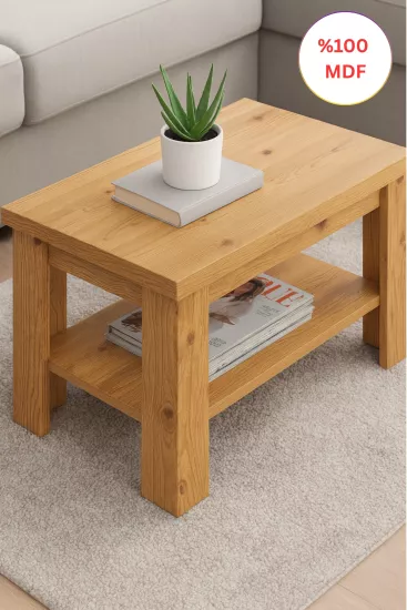 Tamamen MDF Dikdörtgen Raflı Orta Sehpa  Çam Ahşap Renkli