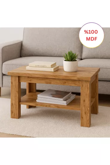 Tamamen MDF Dikdörtgen Raflı Orta Sehpa  Çam Ahşap Renkli