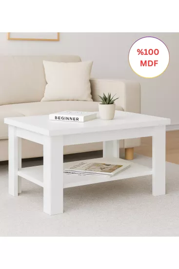 Tamamen MDF Dikdörtgen Raflı Orta Sehpa  Mat Beyaz Renkli