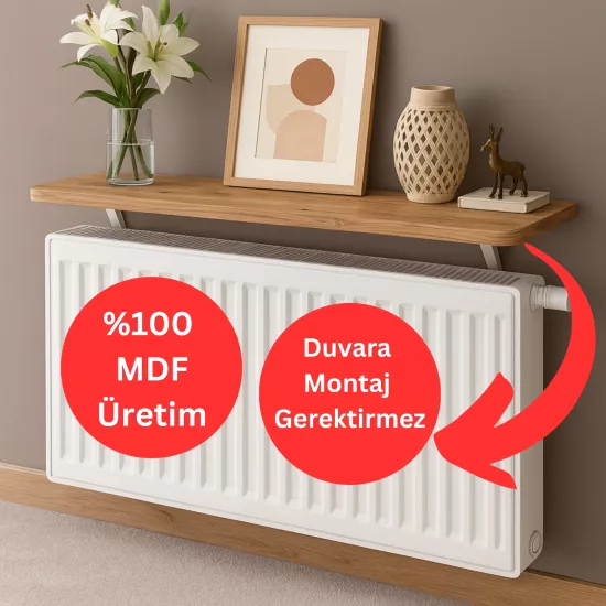72x15 cm MDF Montajsız Petek Üstü Dekoratif Raf Kalorifer Peteği Üstü Uçan Raf Çam Ahşap Desenli