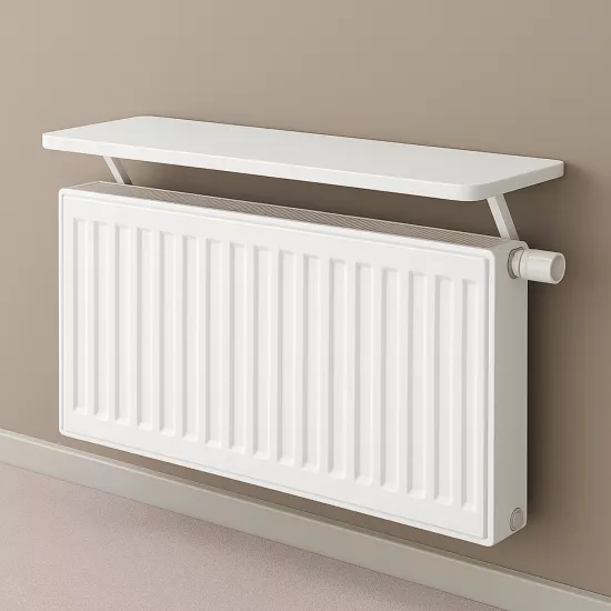 72x15 cm MDF Montajsız Petek Üstü Dekoratif Raf Kalorifer Peteği Üstü Uçan Raf Parlak Beyaz