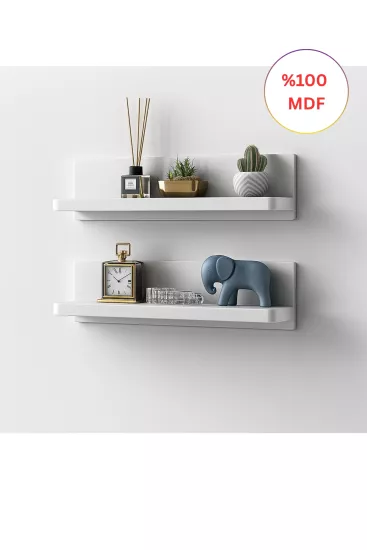 2 Adet MDF Mat Beyaz Dekoratif Oval Köşeli Duvar Rafı