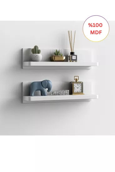 2 Adet MDF Mat Beyaz Dekoratif Oval Köşeli Duvar Rafı