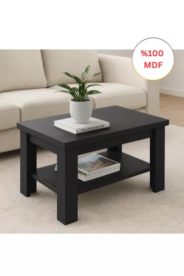 Tamamen MDF Dikdörtgen Raflı Orta Sehpa  Antrasit Gri Renkli